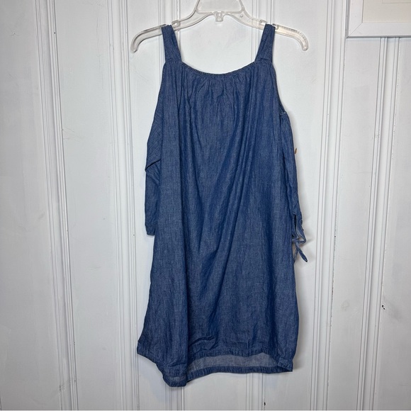 Madewell Chambray Cold-Shoulder Dress linen/cotton blend size M - Picture 4 of 5